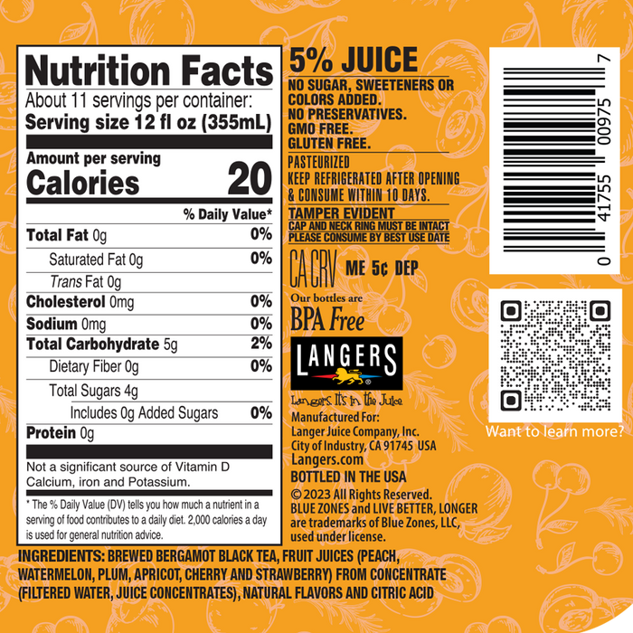 128oz Blue Zones Unsweetened Bergamot Black Tea