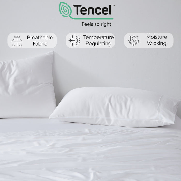 Front view of 500 TC Tencel Lyocell sheet set with overlay Breathable Fabric, Temperature Regulating, Moisture Wicking