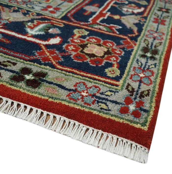 8x10 and 9x12 Hand Knotted Brown, Mustard, Ivory and Blue Traditional Wool Area Rug - The Rug Decor