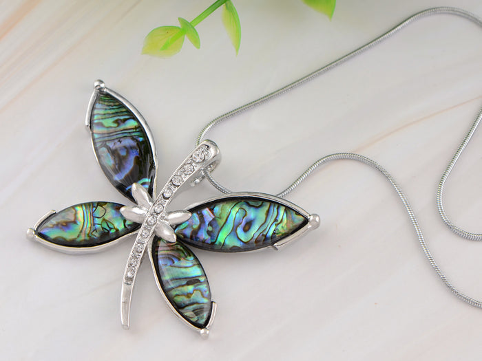 Abalone Colored Dragonfly Pendant Necklace