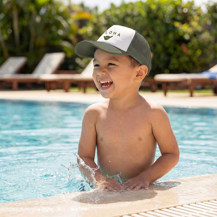 Aloha Shaka Army Green Keiki Trucker Hat