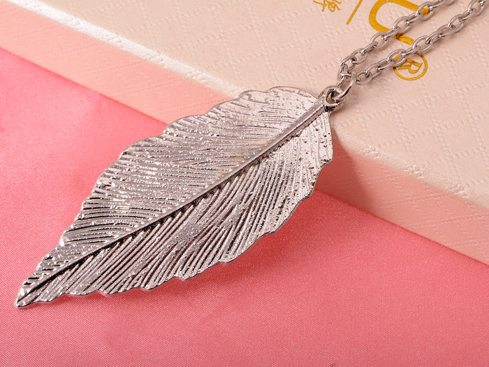 Big Feather Autumn Leaf Pendant Necklace