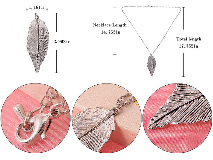 Big Feather Autumn Leaf Pendant Necklace