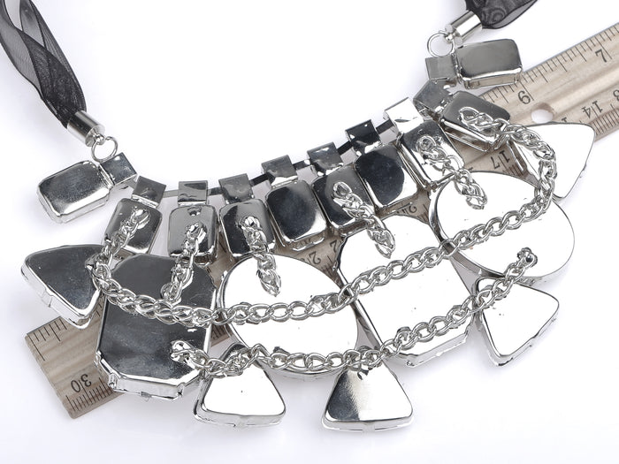 Black Gems Mesh Fabric Ribbon Bib Necklace - ALILANG.COM