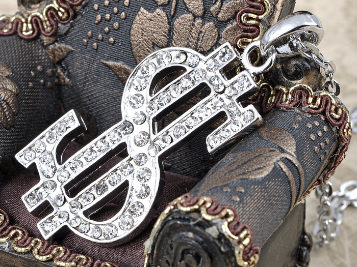 Bling Ice Dollar Sign Czech Huge Pendant Necklace - ALILANG.COM