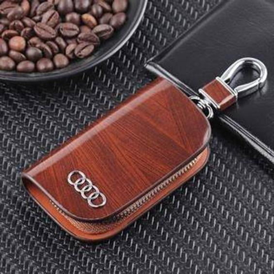 Car Logo Leather Wood Texture Car Key Case