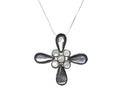 Cat Eye Flower Cut Out Petals Milky Center Cross Pendant Necklace - ALILANG.COM