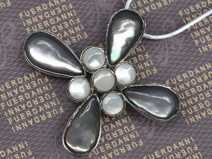 Cat Eye Flower Cut Out Petals Milky Center Cross Pendant Necklace - ALILANG.COM