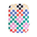 Back of multicolored checkerboard elastic ostomy bag cover