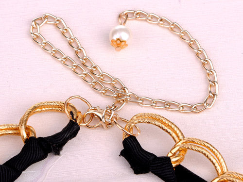 Classic And Pearls And Baubles Black Ribbon Necklace