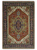 Traditional Blue, Rust and Ivory Heriz Serapi Hand knotted Multi Size wool Area Rug - The Rug Decor