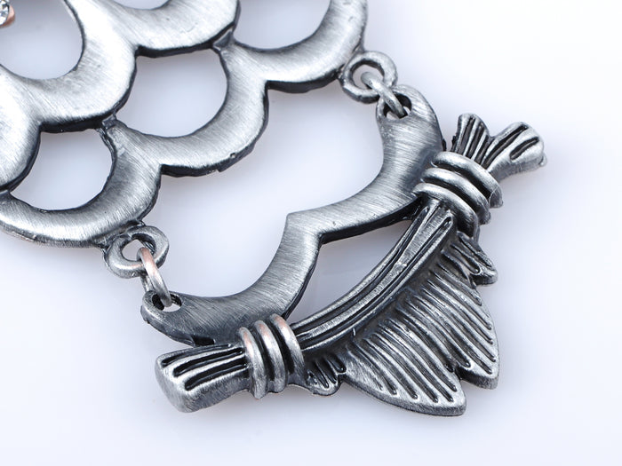 Dangle Hooting Face Owl Cut Out Body Pendant Necklace