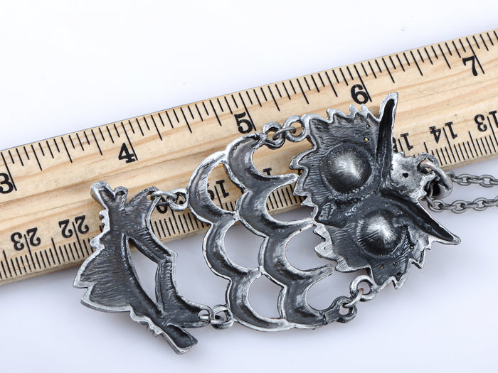 Dangle Hooting Face Owl Cut Out Body Pendant Necklace
