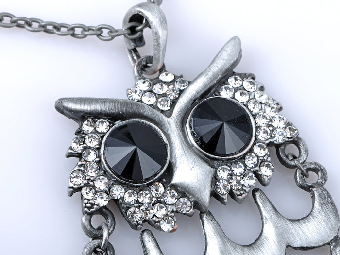 Dangle Hooting Face Owl Cut Out Body Pendant Necklace