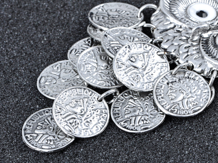 Dangle Silver Coin Owl Bird Gypsy Pendant Necklace