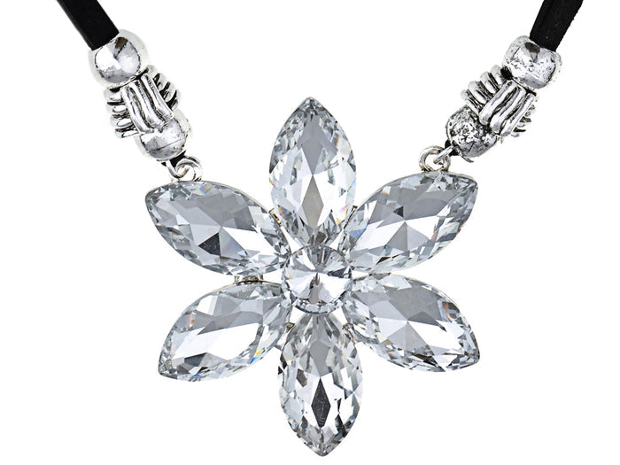 Faceted Flower Floral Ribbon Tie Balls Necklace