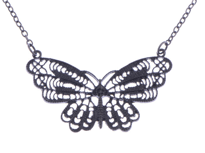 Filigree Wing Fly Butterfly Pendant Necklace - ALILANG.COM