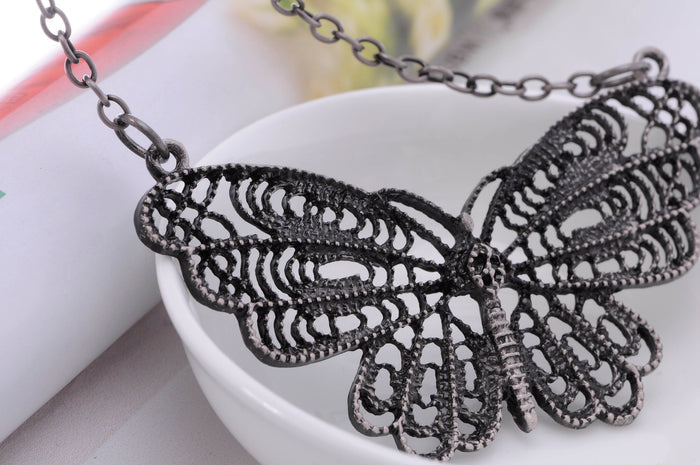 Filigree Wing Fly Butterfly Pendant Necklace - ALILANG.COM