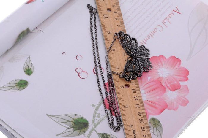 Filigree Wing Fly Butterfly Pendant Necklace - ALILANG.COM
