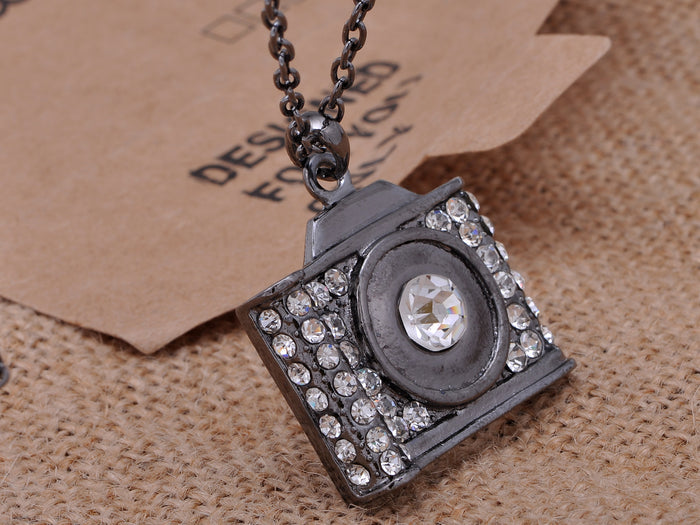 Flashy Loud Encrust Camera Pendant Necklace
