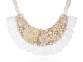 Ivory White Lolita Bridal Floral Pearl Beaded Fabric Ribbon Bib Necklace - ALILANG.COM