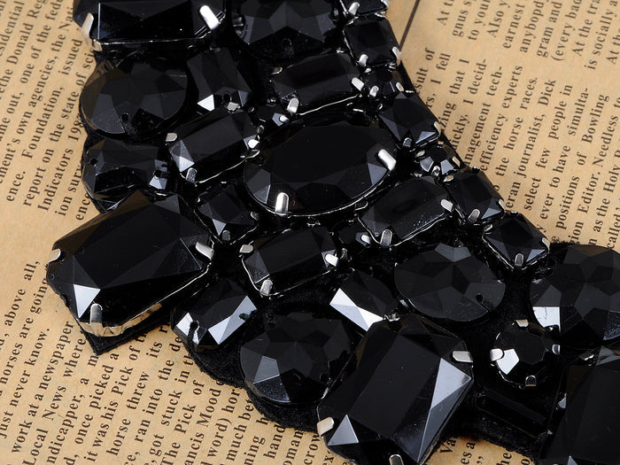 Jet Black Ss Victorian Gothic Bib Ribbon Tie Necklace