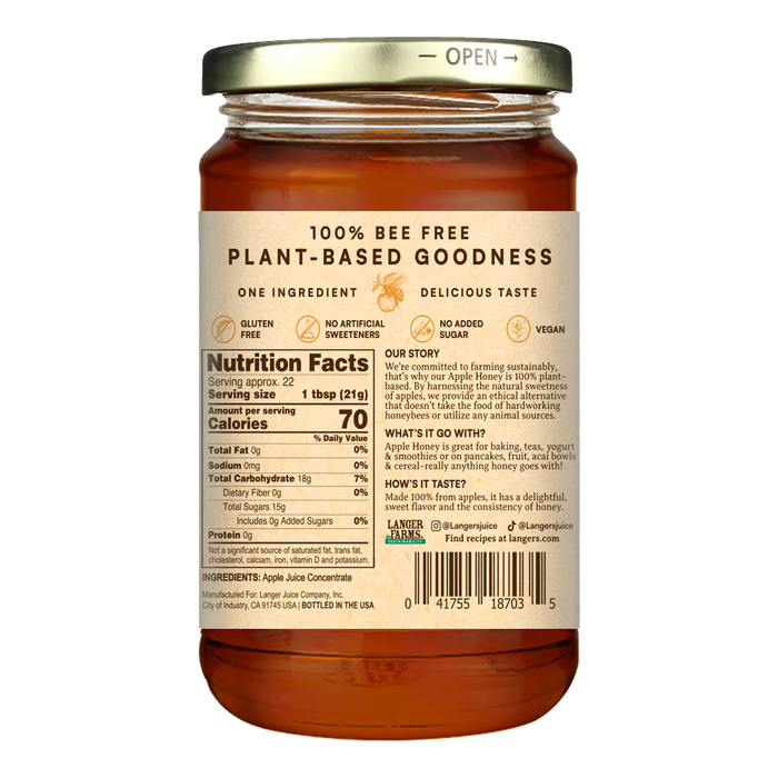 Langer Farms Apple Honey 16oz, Vegan Honey Alternative