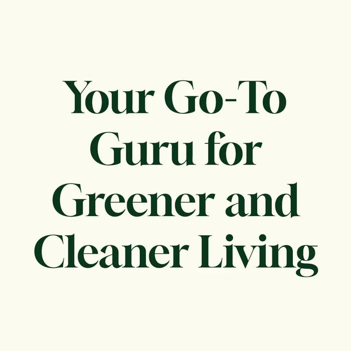 Text on a light background reads: Your Go-To Guru for Greener and Cleaner Living—featuring tips for using essential oils with the Plant Therapy Lava Rock Passive Diffuser—in dark green font.