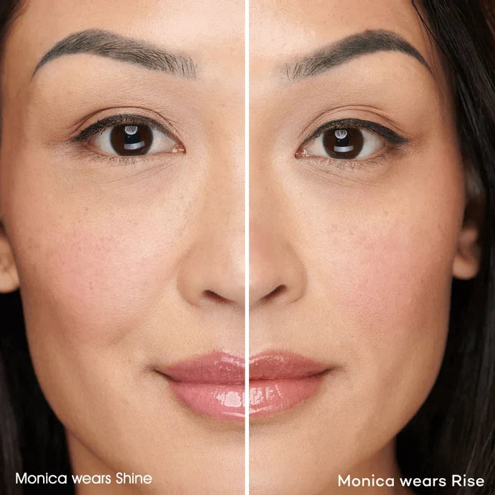 Mature model wearing Mama Sol LIPBRELLA™ tinted mineral lip oil