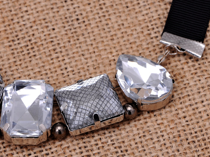 Mesh Cover Big Gems Ribbon Necklace