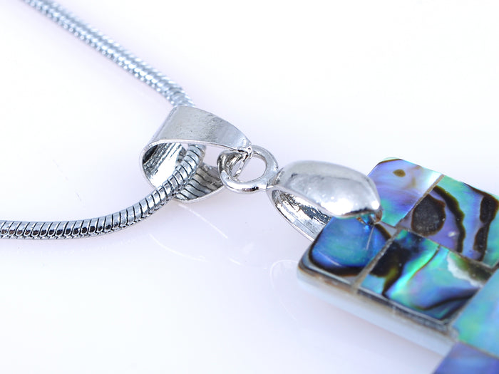 Natural Seashell Abalone Checker Holy Religious Cross Pendant Necklace