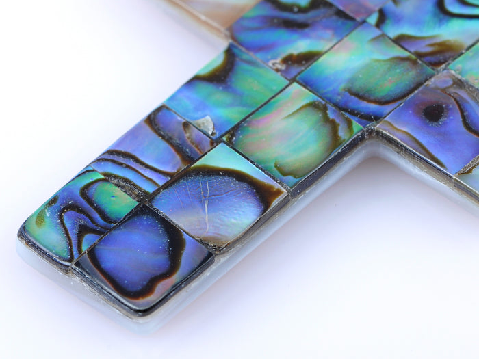 Natural Seashell Abalone Checker Holy Religious Cross Pendant Necklace