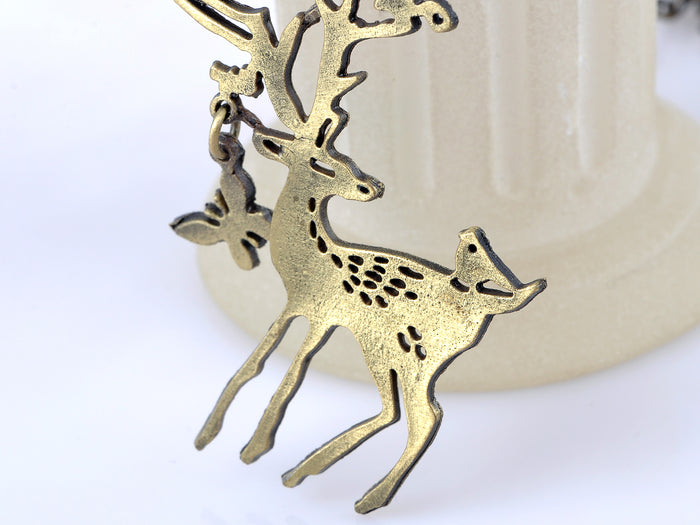 Nature Aware Bursting Life Tree Antler Bambi Leaf Deer Forest Pendant Necklace