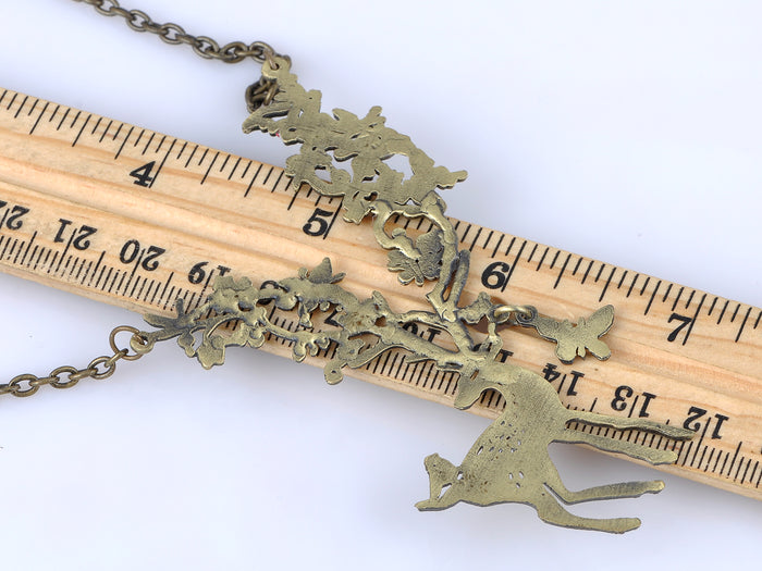 Nature Aware Bursting Life Tree Antler Bambi Leaf Deer Forest Pendant Necklace
