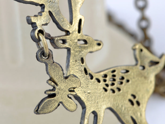 Nature Aware Bursting Life Tree Antler Bambi Leaf Deer Forest Pendant Necklace
