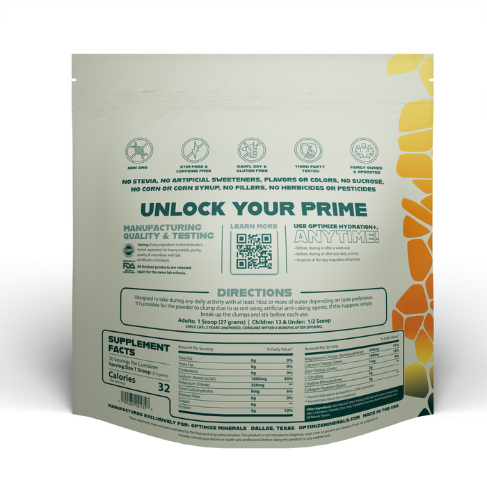 Optimize Hydration Citrus Blast Back with Supplement Facts and Directions