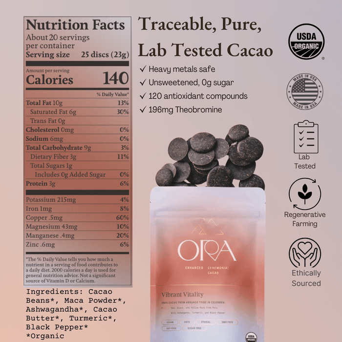 Ora Cacao Vibrant Vitality - Nutrition Facts