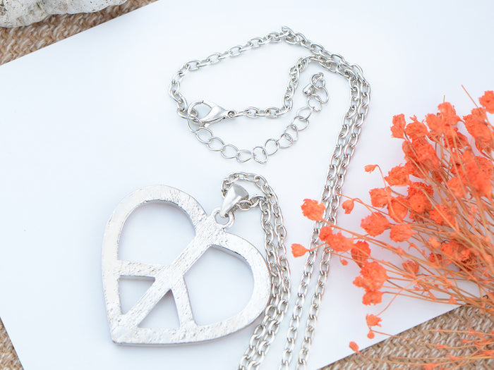 Pink Heart Peace Sign Symbol Pendant Necklace