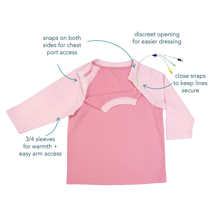 Kids Raglan Chemo Port Access Tee Shirt Features