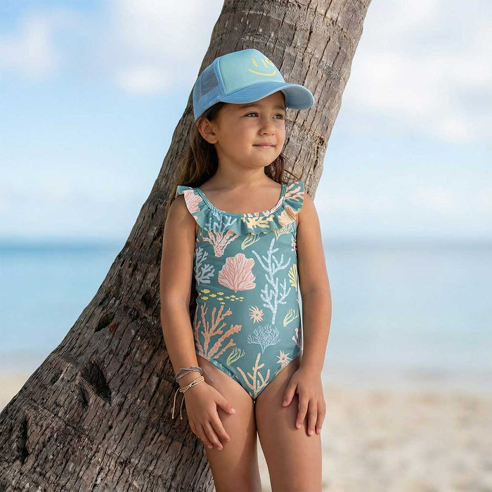 Smiling Bloom Aqua Keiki Trucker Hat