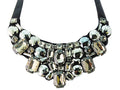 Smokey Faceted Beads Floral Ribbon Bib Necklace - ALILANG.COM