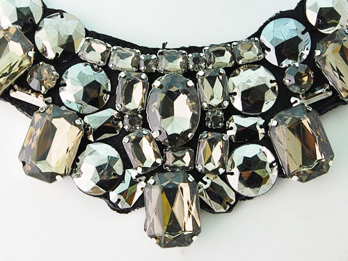 Smokey Faceted Beads Floral Ribbon Bib Necklace - ALILANG.COM