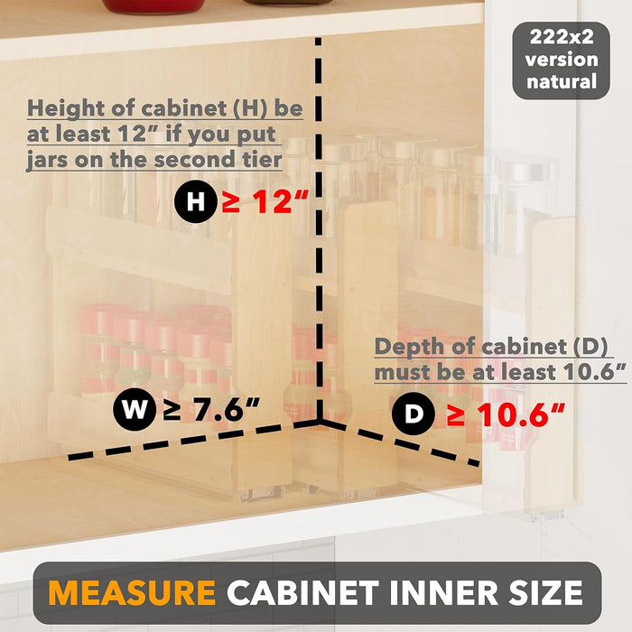 1-tier and 2-tier height options for cabinets as low as 12" tall