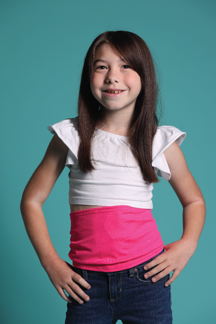Girl wearing pink stretch waistband