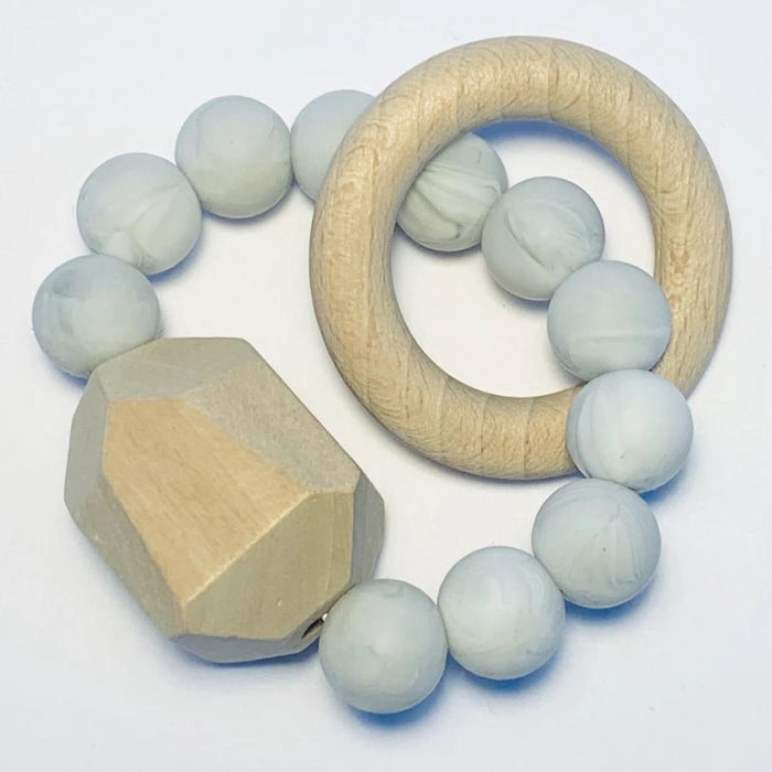 Sugar + Maple Silicone + Beechwood Teether Gem - Marble