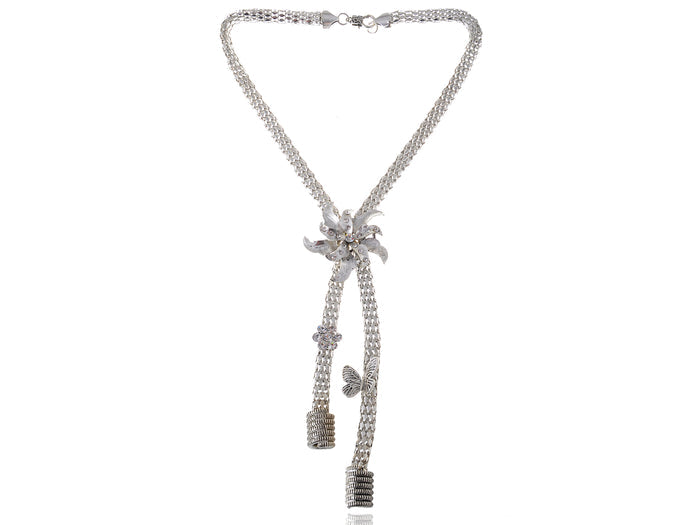 Sun Flower Floral Flying Butterfly Dangle Fancy Necklace - ALILANG.COM