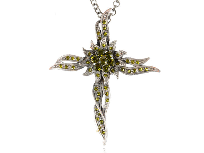 Sun Flower Olive Colorful Cross Pendant Necklace Pendant