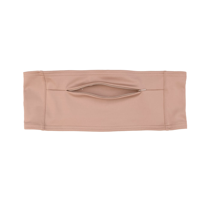 Tan Double Pocket Belt with open zipper