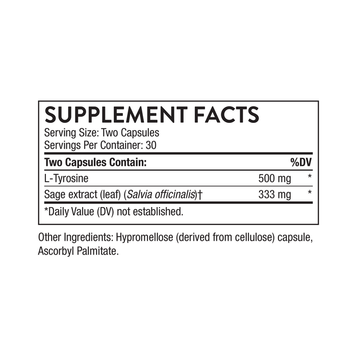Thorne Clear Focus Supplement Facts panel with ingredient and dosage information.