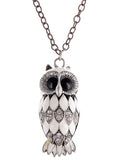 Timid Enamel White Body Scared Feather Owl Pendant Necklace